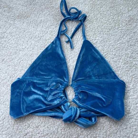 no brand Tops - 70s Halloween Costume Velour Blue Top Small